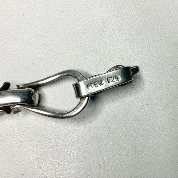 Heavy Sterling Silver Bracelet Stirrup Motif Brass Accent Links - Picture 3 of 4